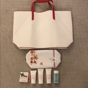 Clarins samples assortment w makeup bag and tote!